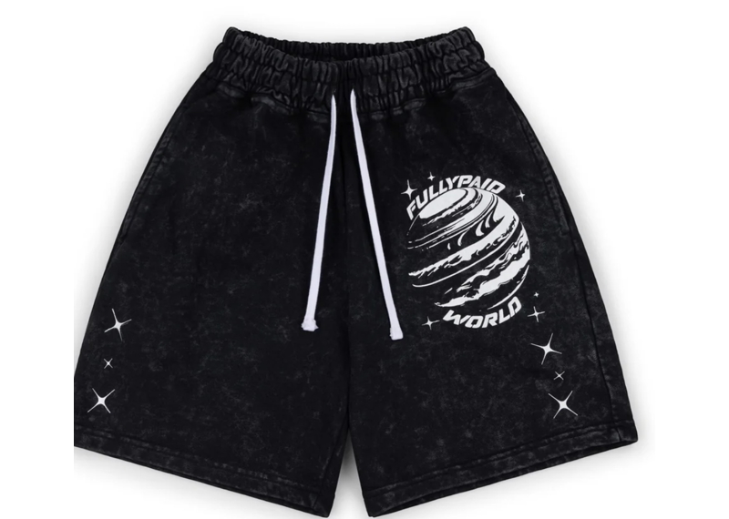 FULLYPAID WORLD BLACK ACID WASH SHORTS